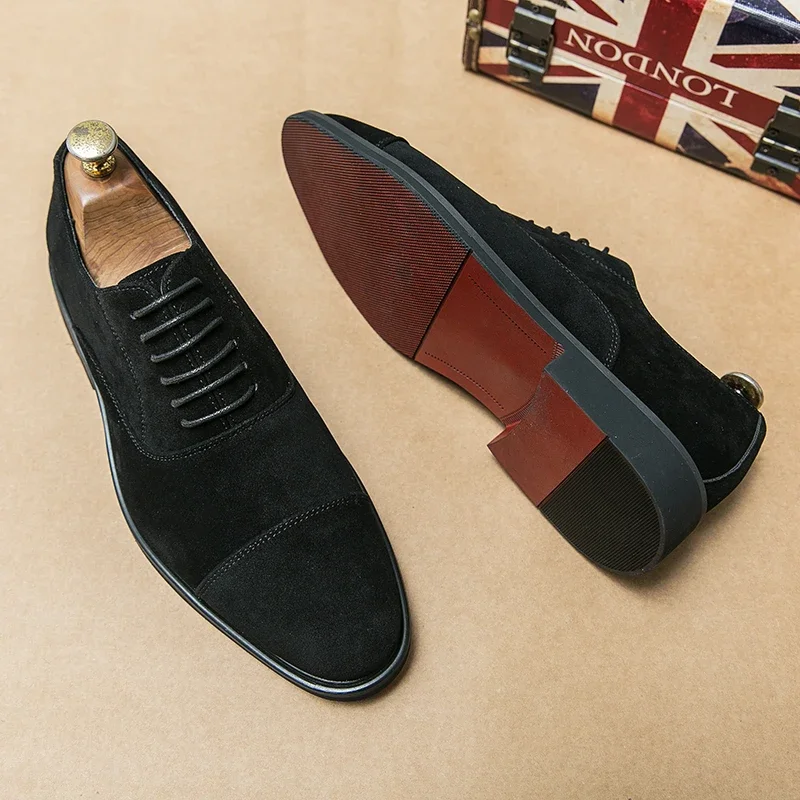 Male Lace-Up Pointed Toe Oxfords Shoes Casual Leather Flat Designer Club Shoes Wedding Dress Business Shoe