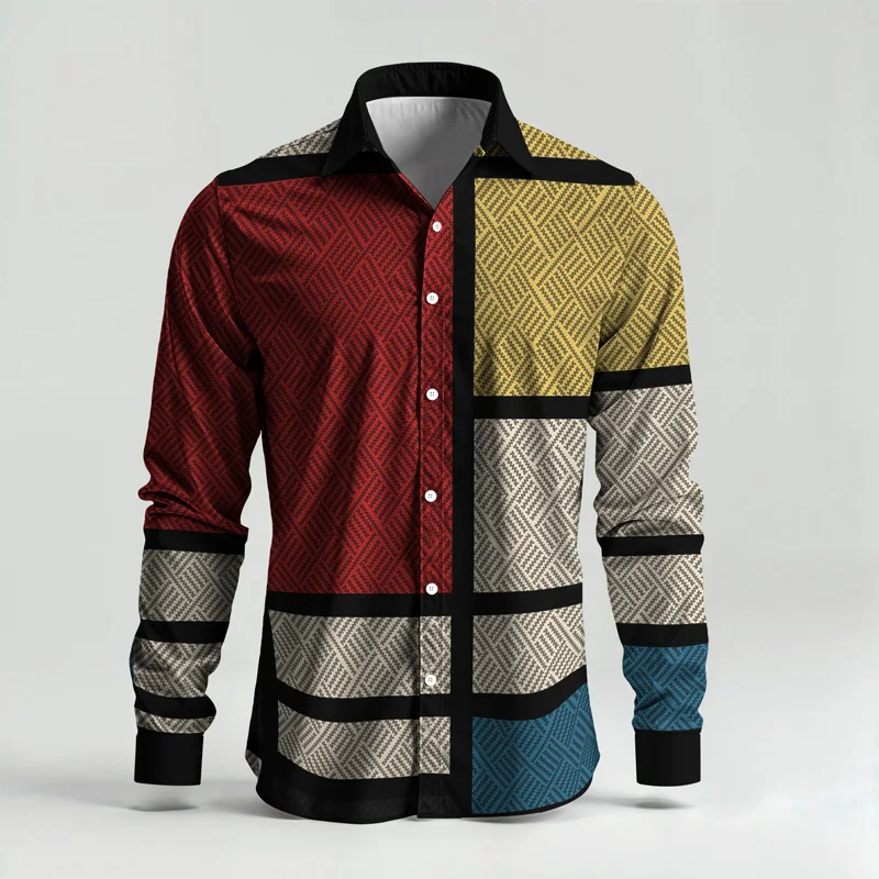2025 Trendy Men Shirt Set Geometry Print Summer Fashion Simple Two Piece Set Mens Gradient Lightweight Party Long Sleeves Suit_voghion.com