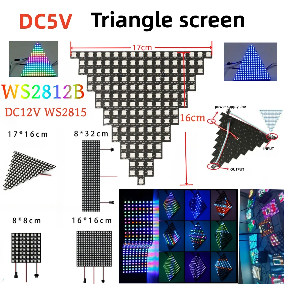 WS2812B LED Digital Flexible Individually Addressable Panel Light LED Module Matrix Screen Triangle Screen Light Sp801e Control