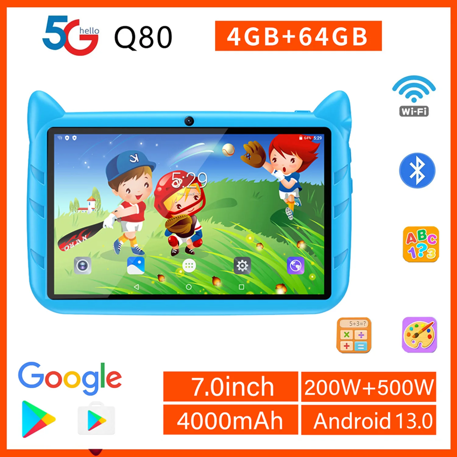 7 Zoll Kinder Tablet Android Quad Core Dual Kamera WiFi Bildung Spiel Gesch Y2K1