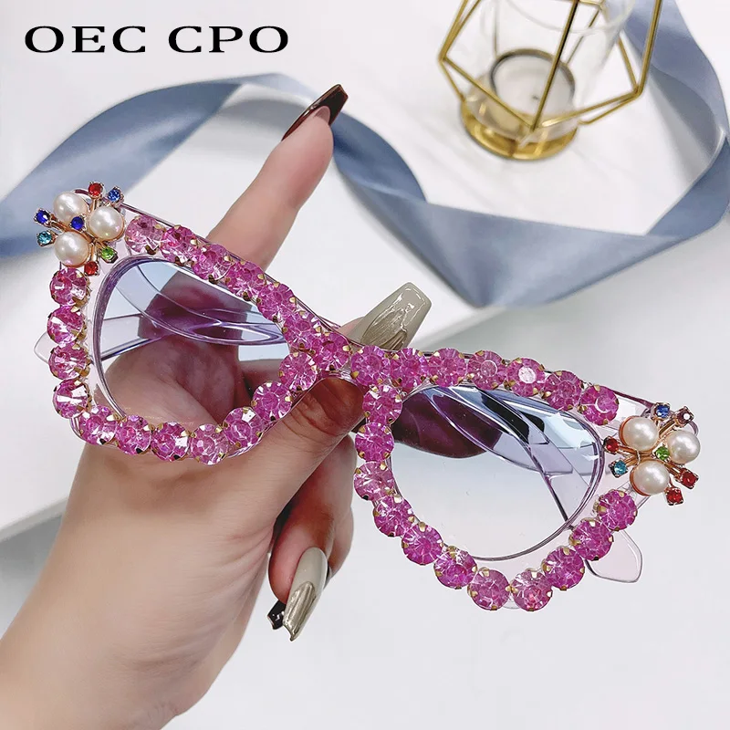 Slocyclub Occhiali da sole con strass, a forma di farfalla, occhiali da sole oversize da donna