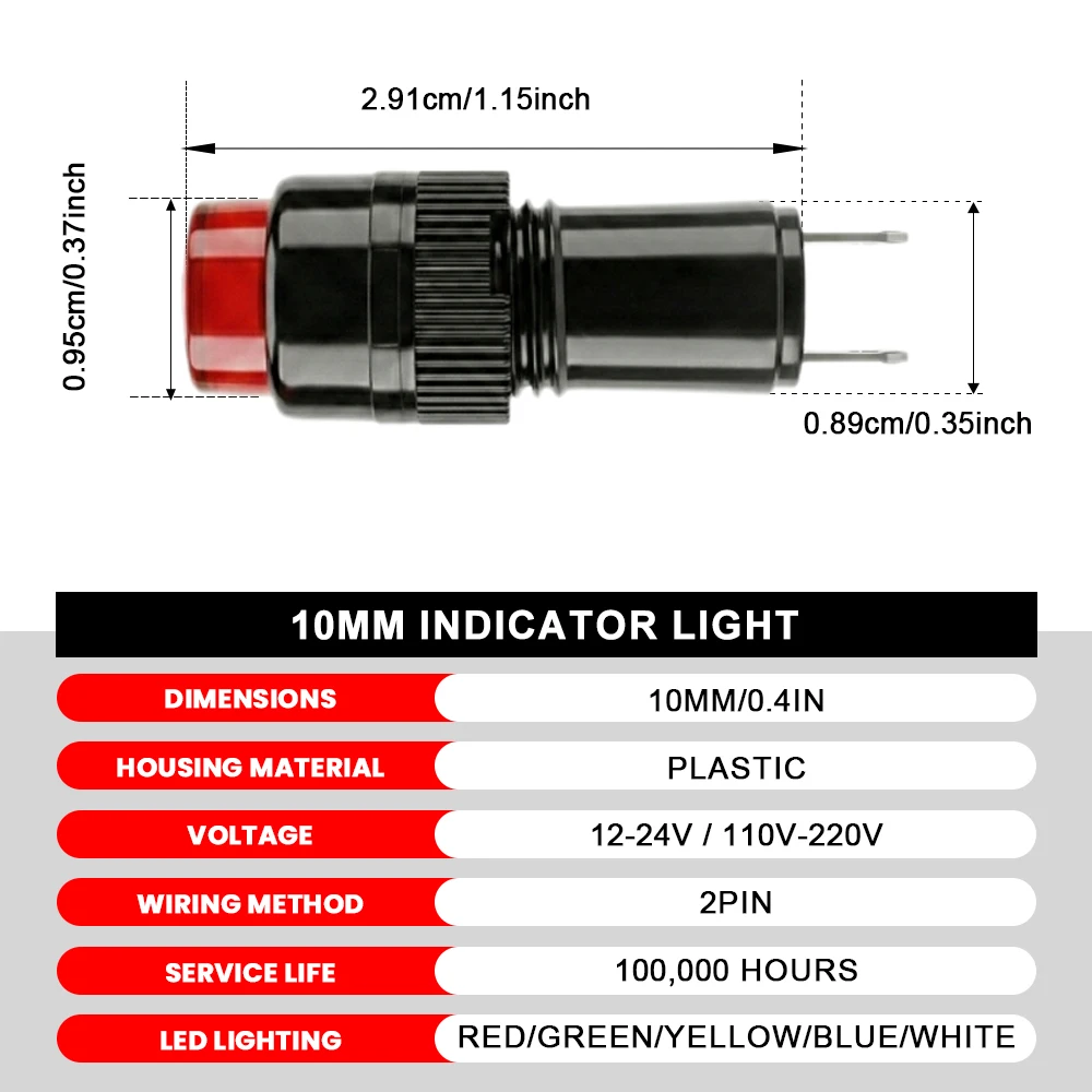 FILN 20PCS 10mm LED 표시등 IP67 방수 경고등 12V-24V 보트 자동차 트럭 운전실 상업용 제어 대시보드용