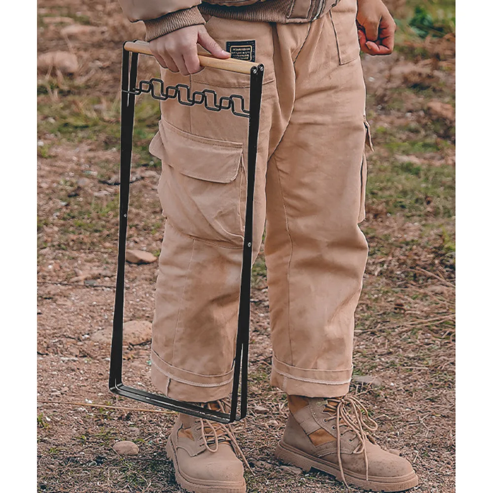 Outdoor portable wooden handle folding garbage rack, household kitchen, picnic, barbecue, plastic bag holder_voghion.com