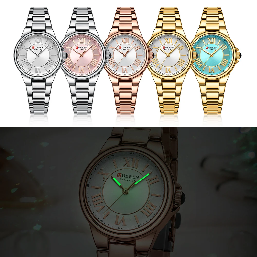 CURREN Romantic Charm Women's Wristwatches Fashion Design Thin Quartz Watch with Luminous Hands Stainless Steel Bracelet 4