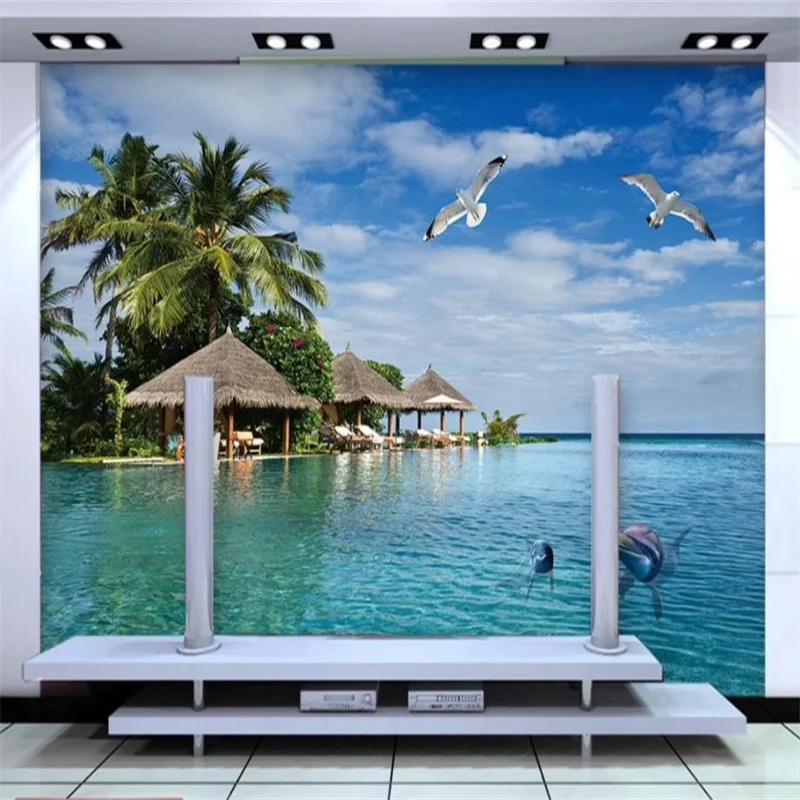 

Custom 3d Murals Wallpaper Living Room Bedroom Seaside Scenery 3D Wallpapers For Wall Papel De Parede TV Backdrop