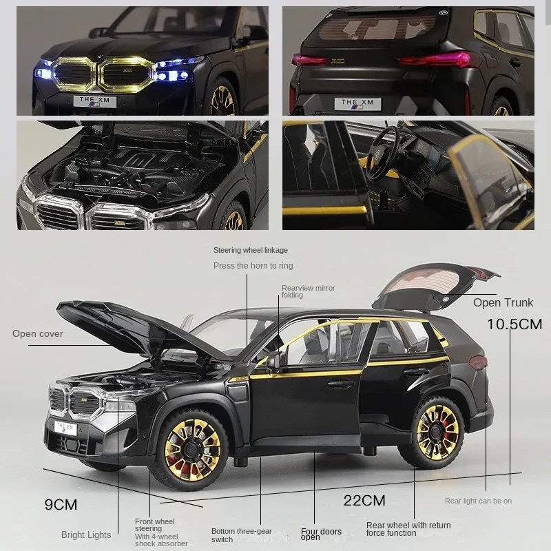 Simulation 1:24 BMW XM Alloy SUV Car Model Off Road Vehicles Toys Kids Boys Gift Sound and Light Collective Voiture Miniature