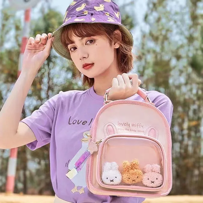 Hello Kitty New Children's Backpack Women's Casual Versatile Shoulder Student Cute Transparent Jelly Bag School Bag Candy