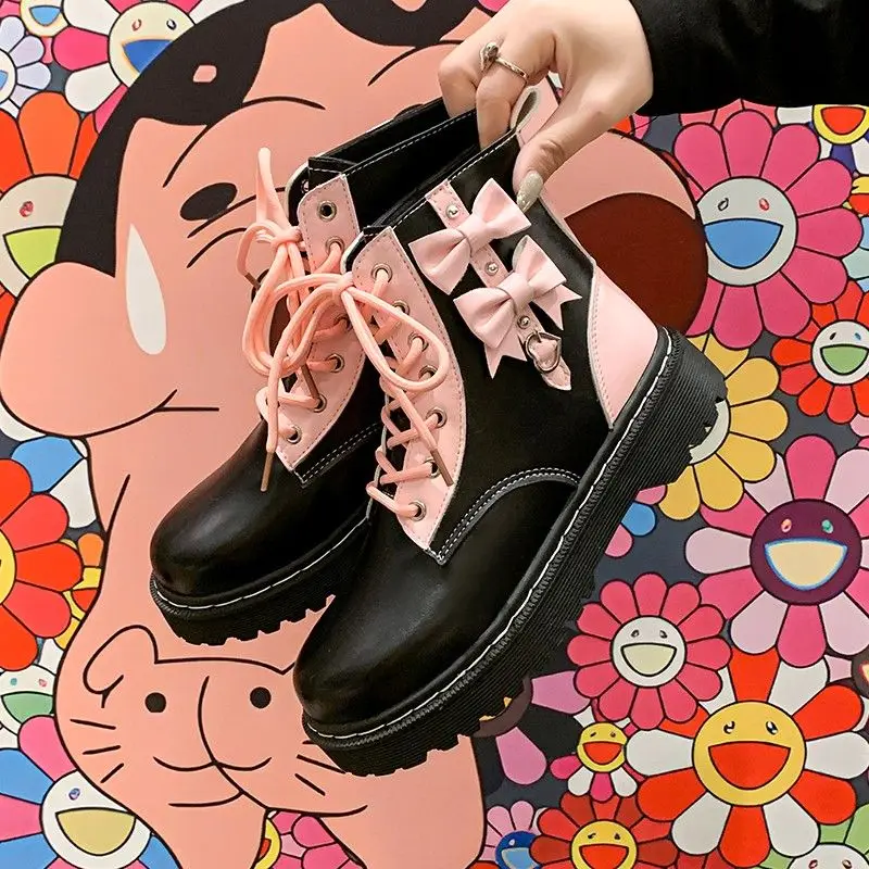 

Милые женские мягкие кожаные ботинки Love, женские розовые милые тонкие мотоциклетные короткие ботинки на толстой подошве