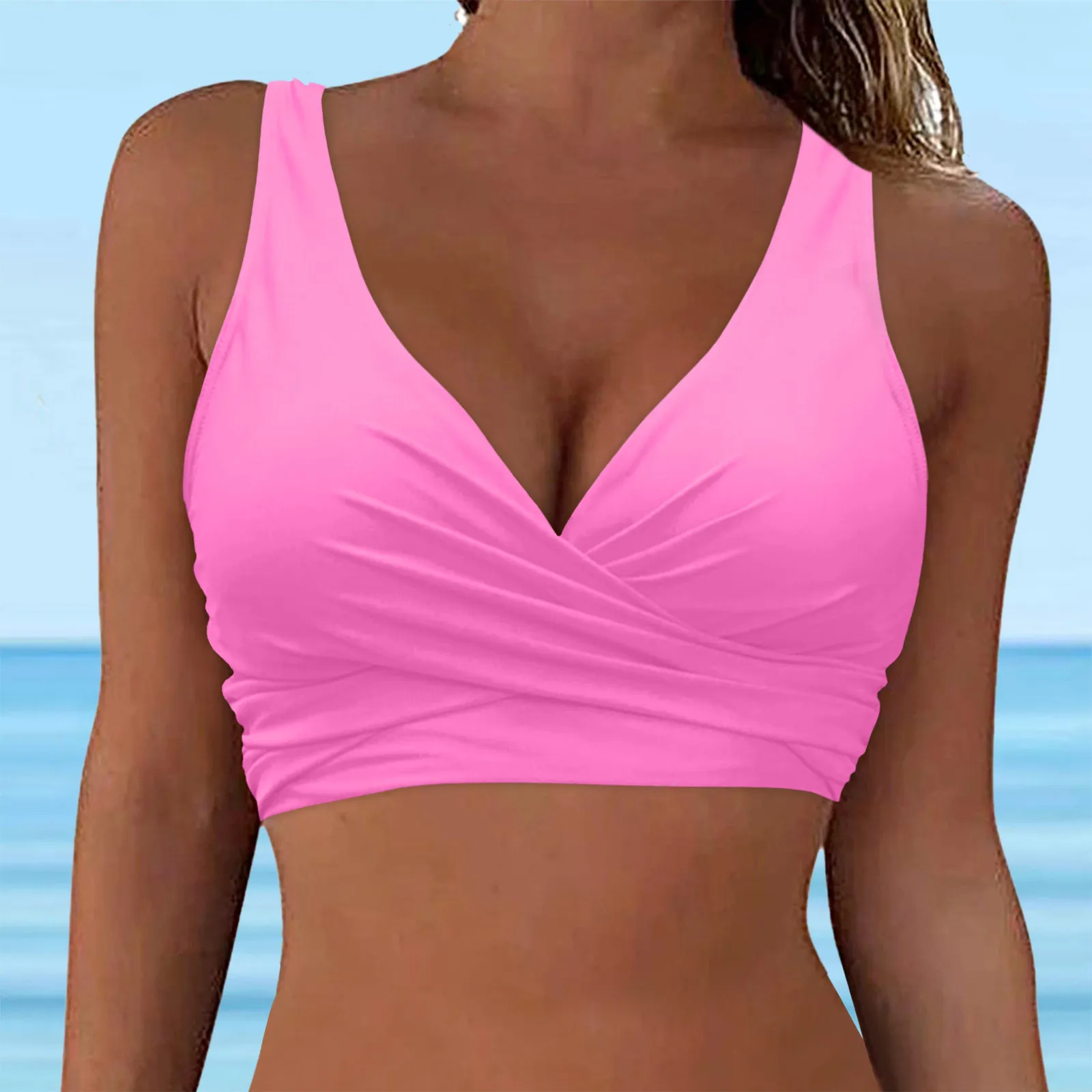 Haut De Maillot De Bain Femme Push Up Armatures - Bikini à Lacets Dos Cravate - Couverture Complète Mauve - 9