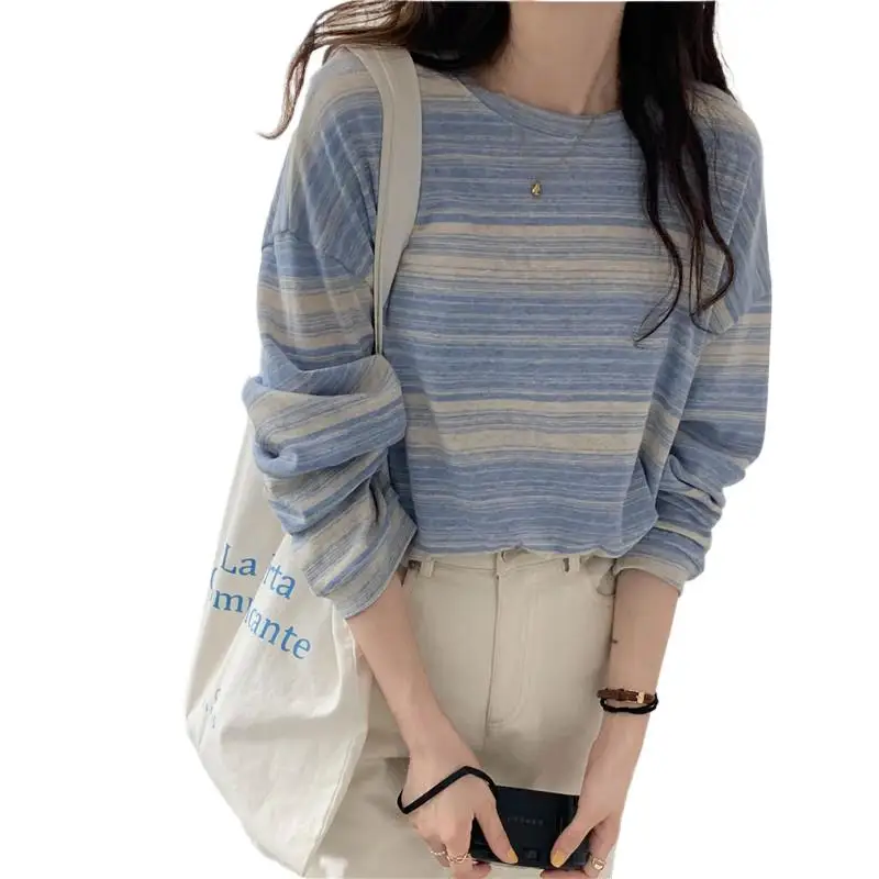 Women's Striped Long Sleeve Loose Fit T Shirt