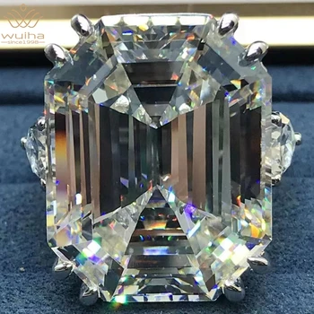 WUIHA 18K Gold Plated Ascher Cut 50CT Synthetic Diamond Gemstone Wedding Ring for Women 925 Sterling Silver Jewelry DropShipping 1