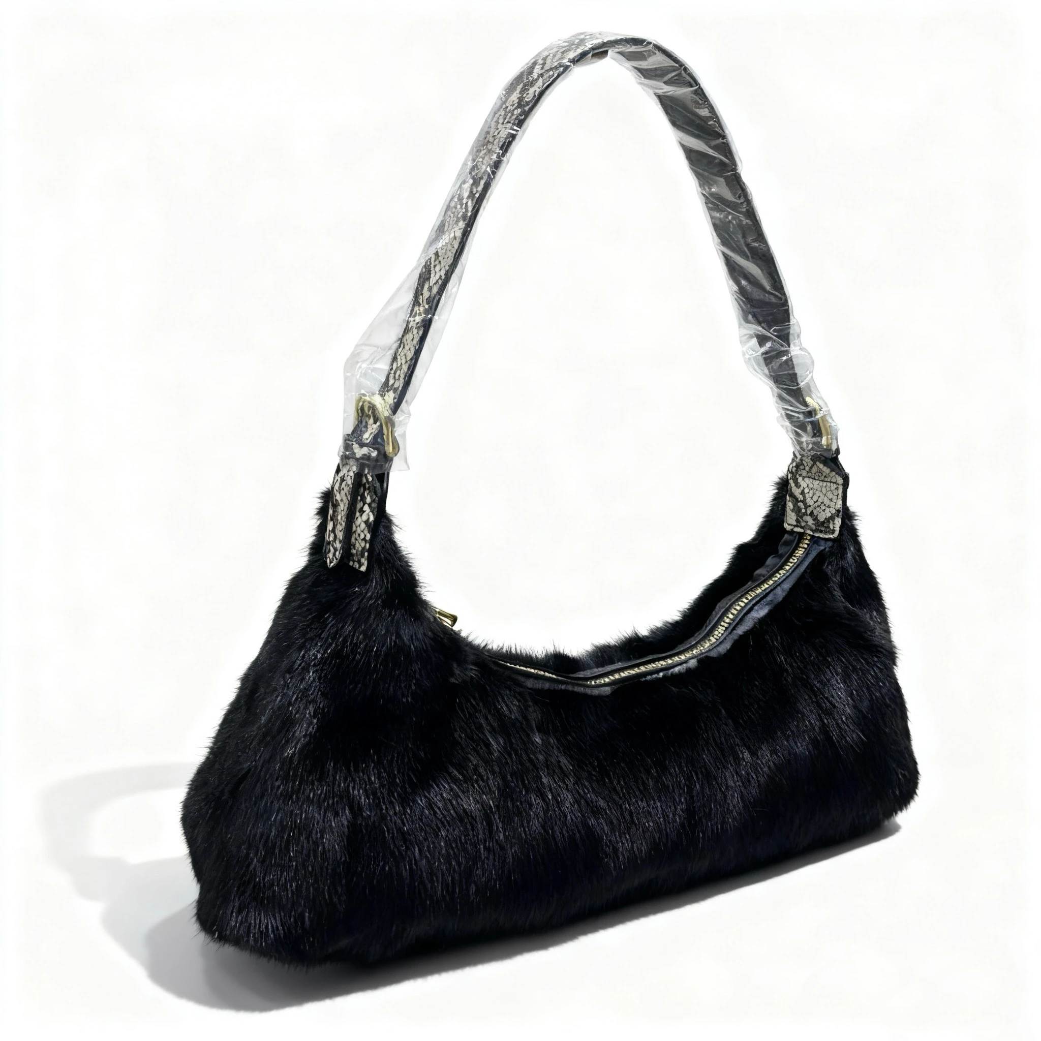 Winter Faux Mink Fur Patchwork Colour Cloud Underarm Bag For Women High Quality Ladies Small Shoulder Bag Evening Party Clutch
