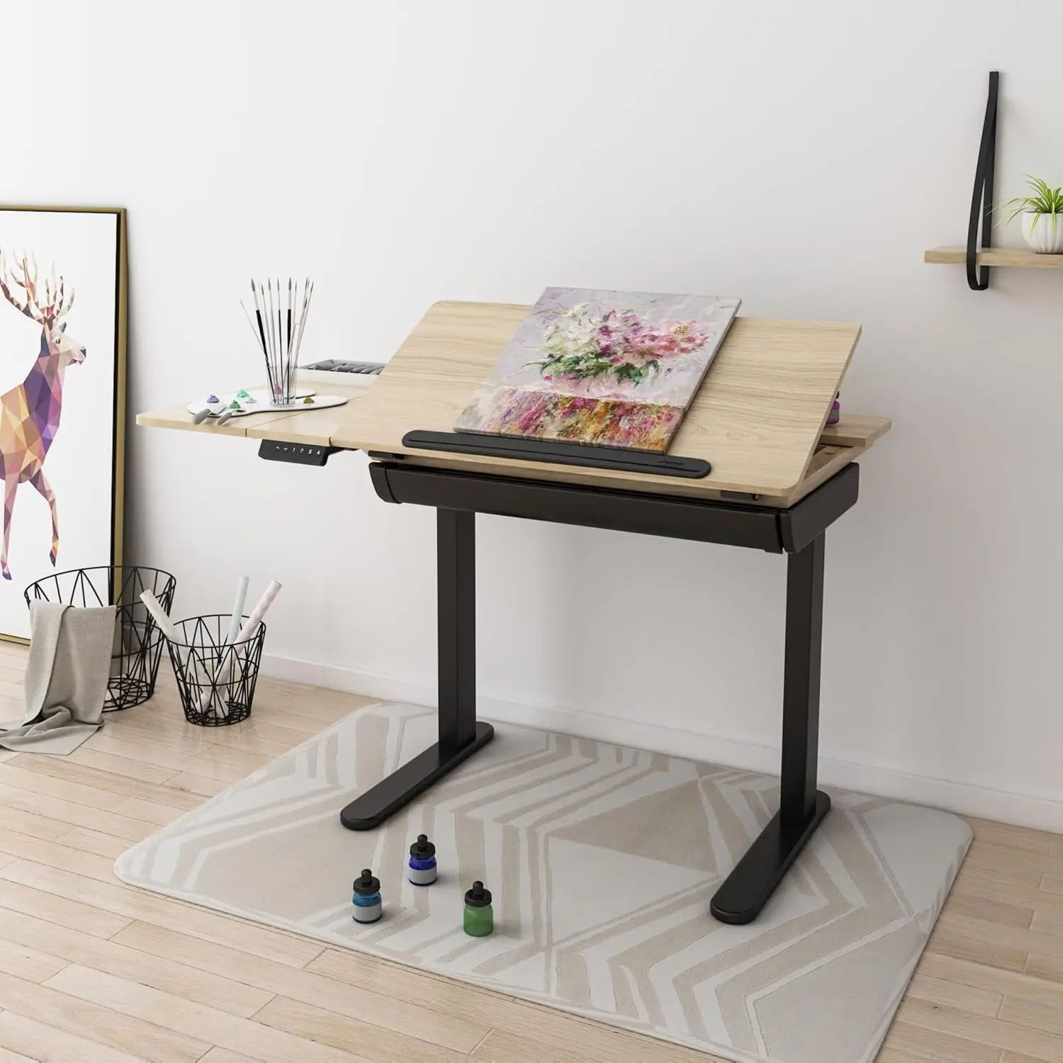 FLEXISPOT Electric Drafting Table Adjustable Height Standing Drawing Desk Extendable Top Craft Workstation w/Tilting Tabletop, 5