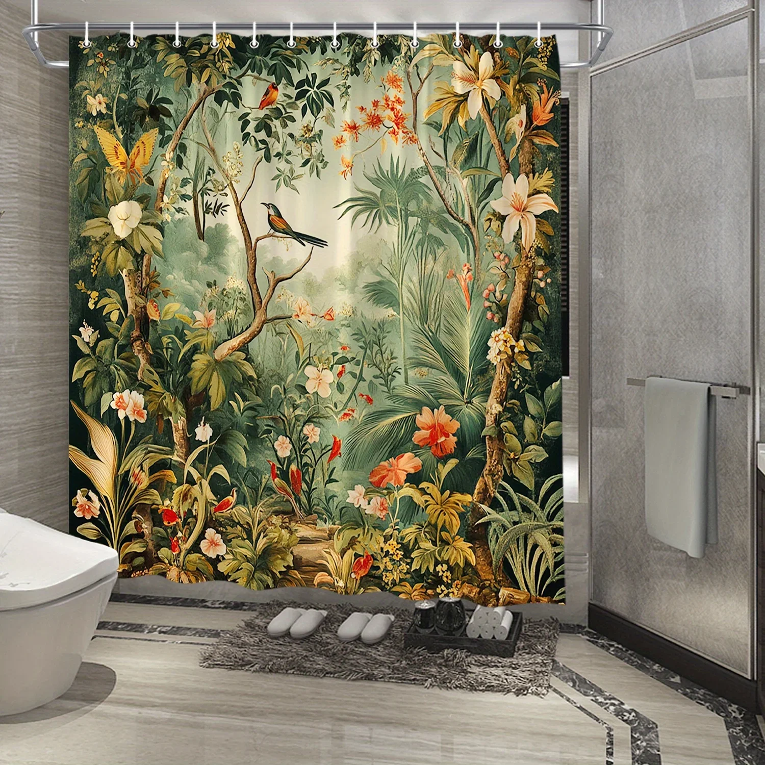 ม่านอาบน้ํา Enchanted Forest - การตกแต่งห้องน้ําหลายสไตล์ เหมาะสําหรับผู้ที่รักการออกแบบที่ได้แรงบันดาลใจจากธรรมชาติและใช้งานได้จริง 1