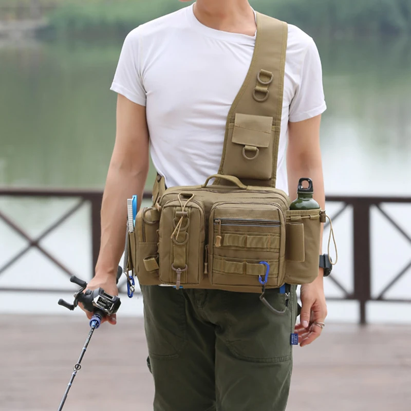 Men Fishing Tackle Bag Single Shoulder Crossbody Tactical Bags Waist Pack Fish Lures Gear Utility Storage Fishing Box Chest Bag