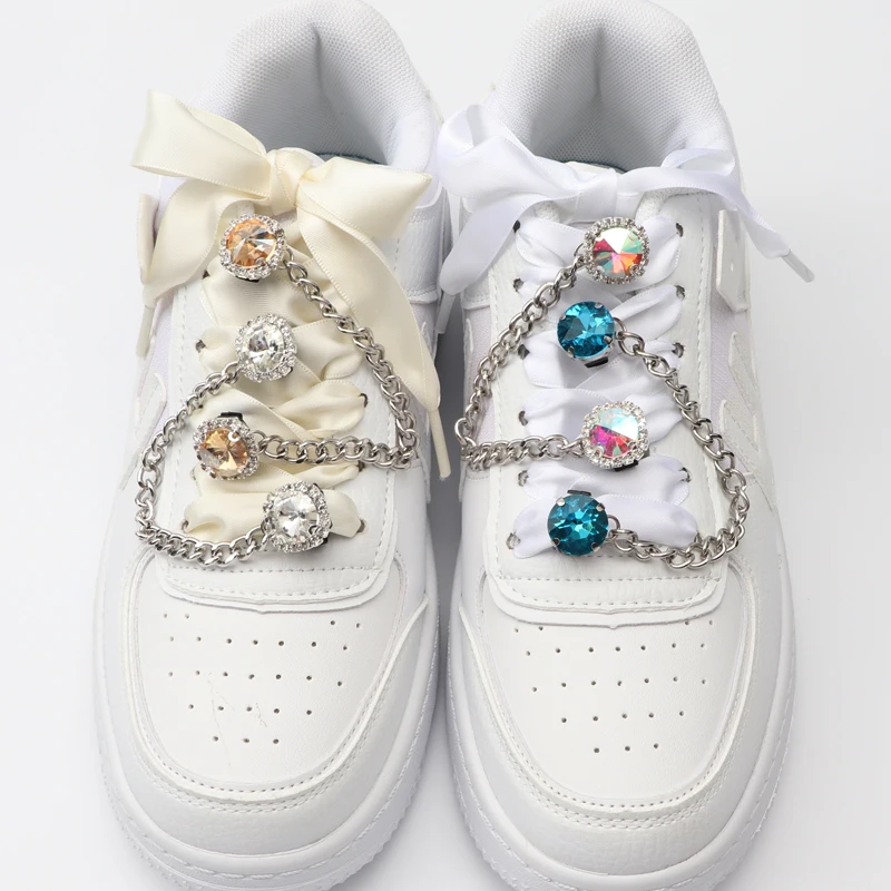 Sneakers Colorful Crystal Gemstone Decoration Shoelace Chain Shoe Buckle Clips Charms Ornaments Pendant Trend Shoes Accessories