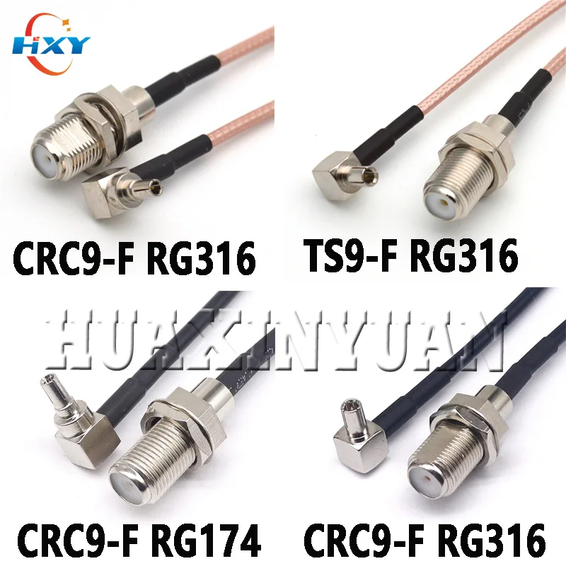 TS9J/CRC9JW to FK RF cable RG174 RG316 TS9 male bend to F female TS9J male bend to F female  full copper high frequency cable 100 pieces rf connector f to crc9 cable f female to crc9 rightangle rg316 pigtail cable 15cm