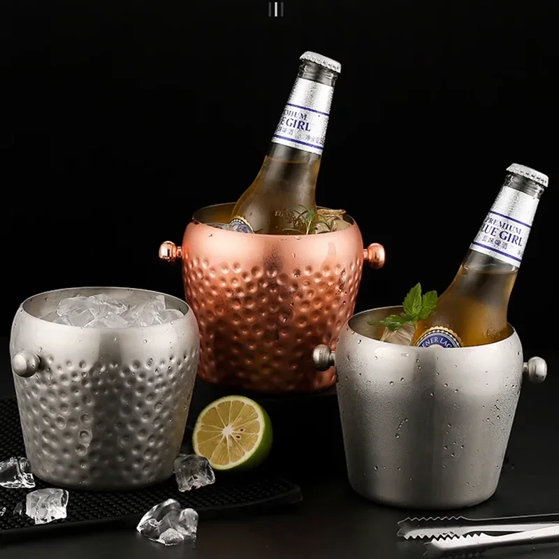 Golden color Stainless Steel Bar Ice Bucket Two Handles Champagne Bucket Wine Spit Wine Barrel Container Ktv Club Bar wine rack