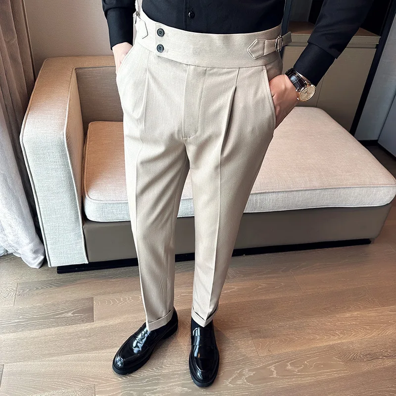 Autumn Winter High Waist Business Dress Pants Men Casual Office Social Suit Pants Wedding Groom party trousers men clothing 2023