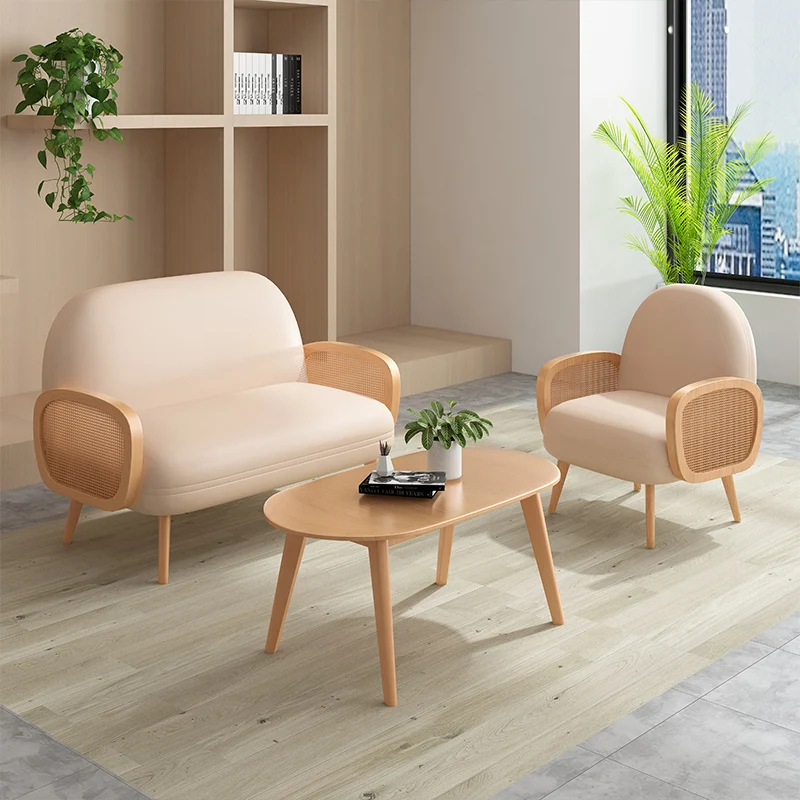 

Nordic Rattan Sofa Double Net Red Leisure Designer Ins Cafe Milk Tea Shop Solid Wood Dining Table and Chairs Furniture