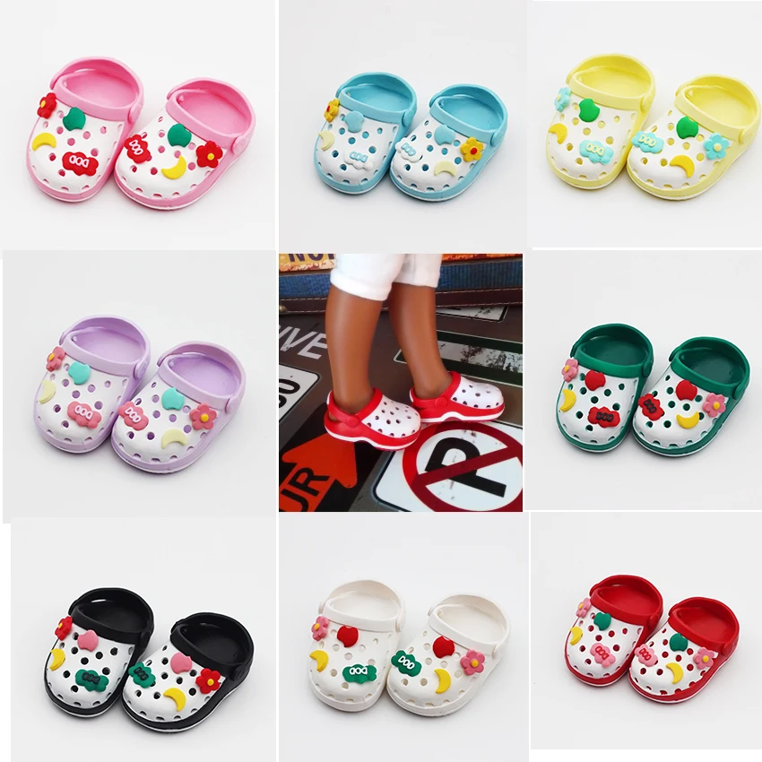 

5.5*3CM Doll's Sandals Doll Clothes Hole Beach Shoes For 14.5 Inch Girl Baby As Fit Plush 20CM EXO Doll Accessories Gift