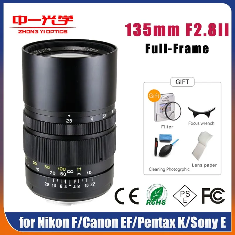 Zhongyi Ottica 135Mm F2.8 Ii Obiettivo Della Fotocamera Per Nikon F Canon Ef Pentax K Sony E/Fe Mount Fotocamera Reflex Mirrorless A6000 D810 D200 5D