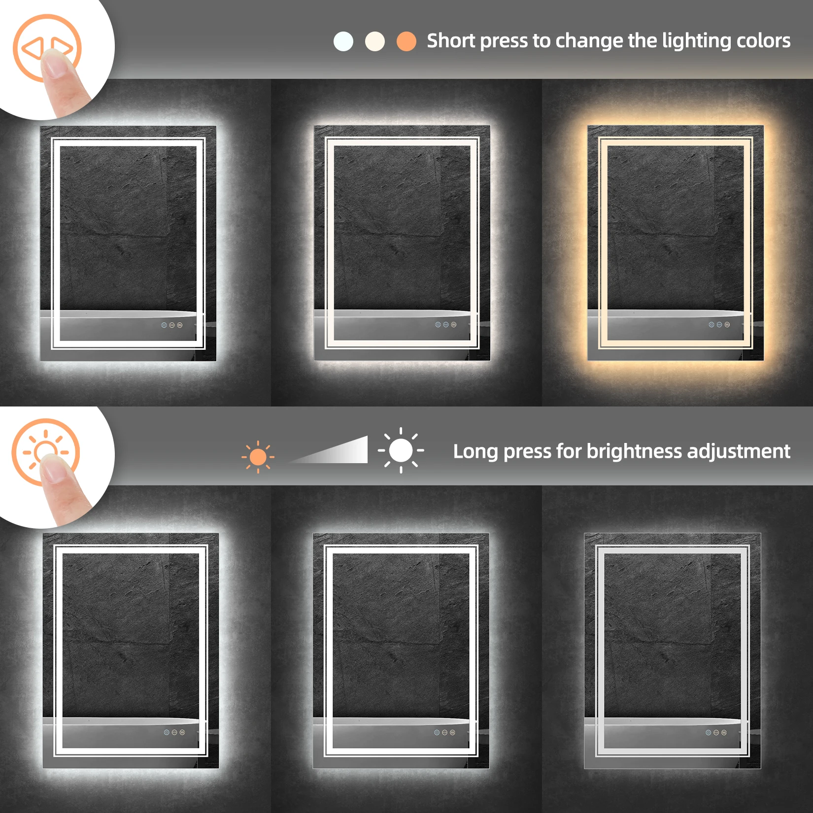 LUVODI Dual Lights Crystal Clear LED Bathroom Mirror Flicking-Free Defog Waterproof Makeup Mirror 5
