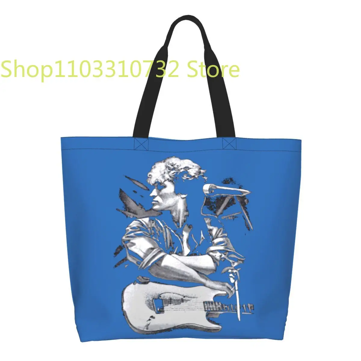 

Custom Viktor Tsoi Guitar Shopping Canvas Bags Women Washable Big Capacity Grocery Rusian Rock Kino Shopper Tote Bags