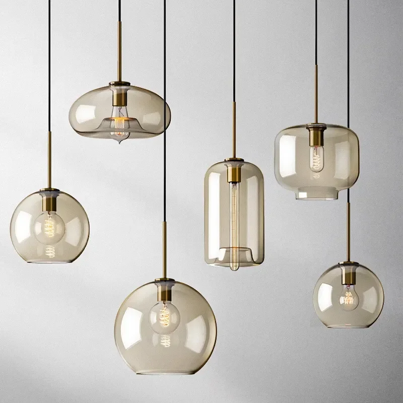 

Modern Nordic Hanging Loft Glass Lustre Pendant Light, Industrial Decor Lights Fixtures, Kitchen and Restaurant Lamp, E27, E26