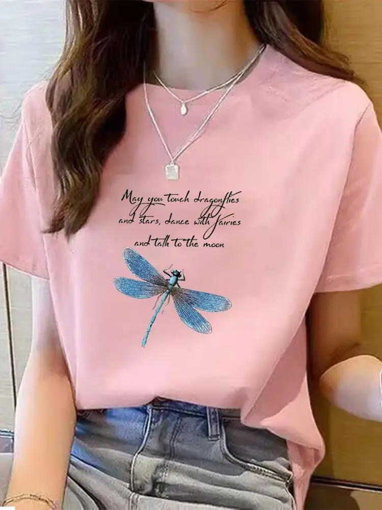 Dragonfly Dandelion Trend Clothing Graphic T-shirt Tee Top Fashion Summer O-neck Print Short Sleeve T Shirt Women Clothes