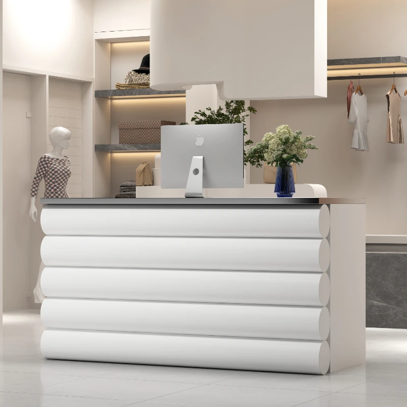 Cash Luxury Reception Desk White Office Clinic Mobile Cashier Counter Cafe Checkout Mostrador Mueble Modern Office Furniture swing security gate generic checkout counter gate cashier export