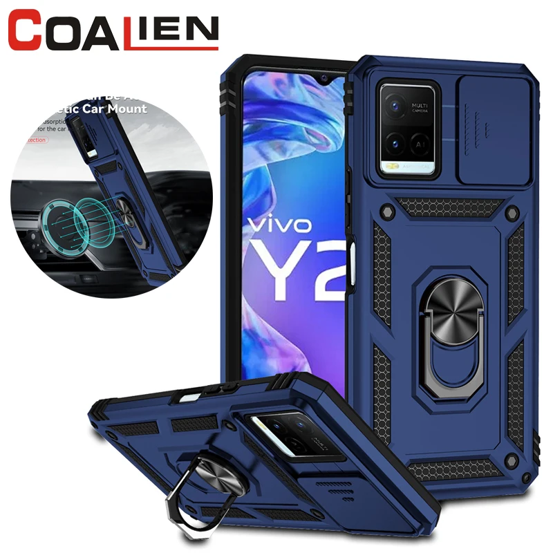 

COALIEN Shockproof Phone Case For VIVO Y20 Magnetic Ring Car Holder Push Window Protective Cover For VIVO Y21 Y33S Back Caso