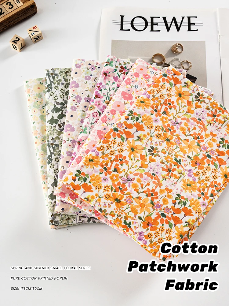 Cotton Poplin Fabric Plant Flowers Leaves Artistic For Sewing Children's Dress Quilted Cloth By Meters