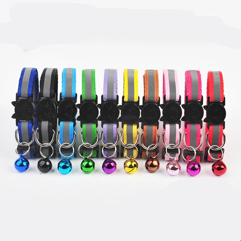 Nylon Pet Collar Night Safety Reflective Cat And Dog Collar Adjustable Pet Necklace Cartoon Cat Head Colorful Bell Pet Leash 2