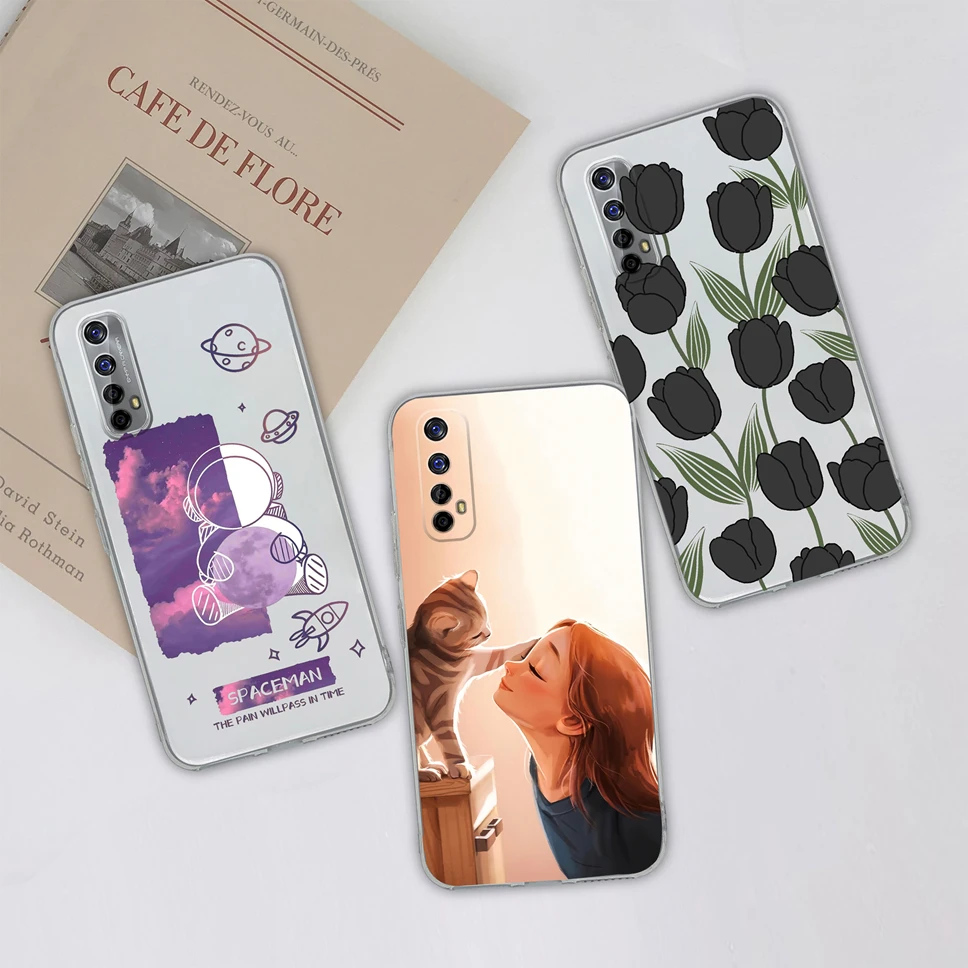 Gradient Flowers Pattern Soft Clear TPU Silicone Phone Case