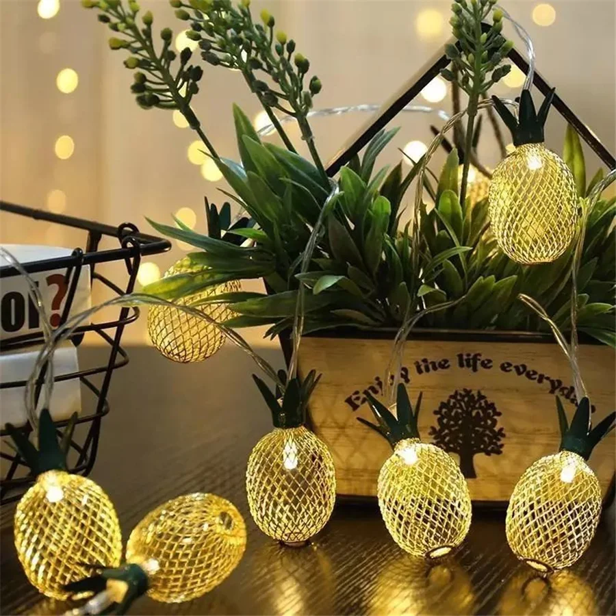 

2022 Battery Powered 20LED Iron Art Pineapple String Lights Christmas Wedding Party Room Lights Decoration Garland Fairy Lights