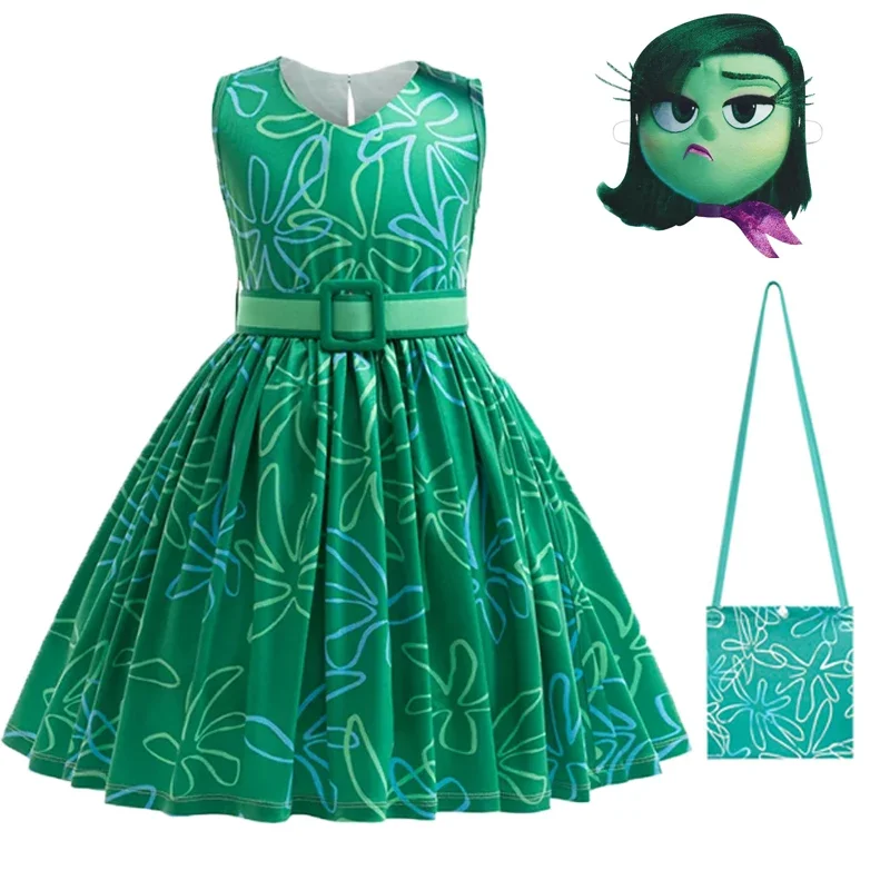 Happy Role-playing Costume From Inside Out Princess Dress wig mask Children's Girl Halloween Carnival Happy Birthday Dress Up girls dress princess costume kids clothes