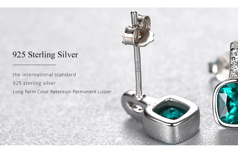 Orecchini per ragazze con pietre preziose quadrate verde smeraldo Accessori da donna in argento sterling per ragazze di Natale_voghion.com