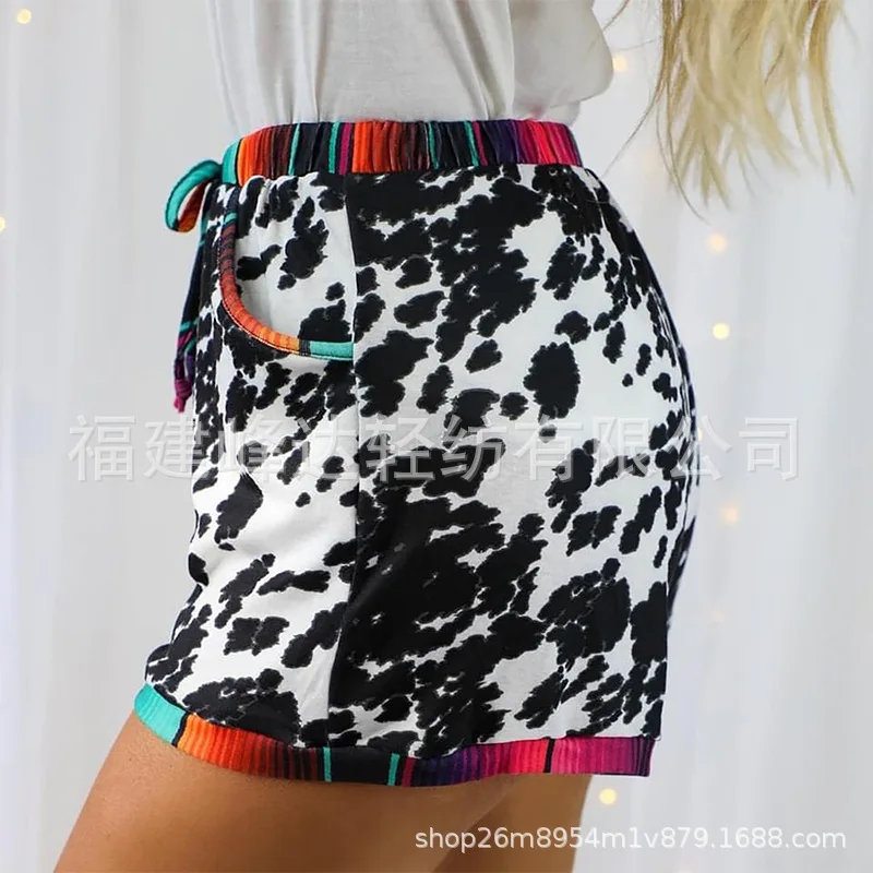 Summer Women's 3-minute Shorts Leopard-print Splicing Sports Casual Independent Station Shorts Women Korean Reviews Clothes