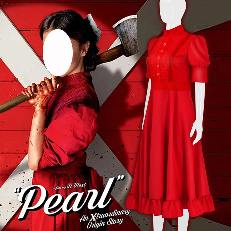 2024NEW Horror Movie Pearl Cosplay Dress For Woman Red