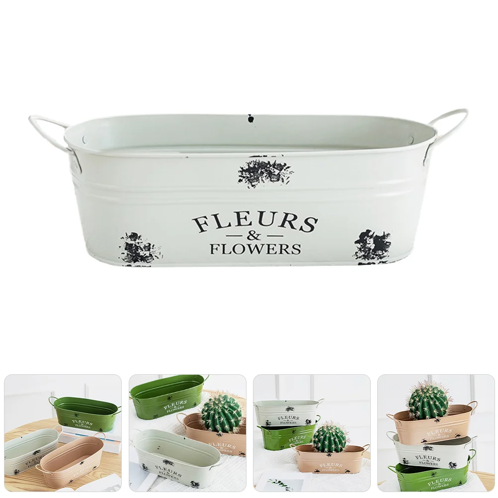 

Flower Bucket Oval Flowerpot Balcony Flower Bucket Metal Flowerpot with Handle