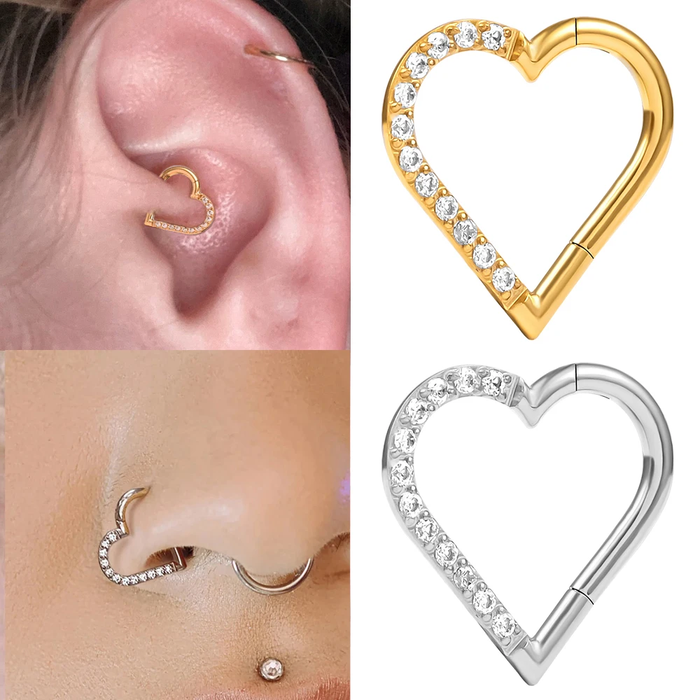 Doearko 1PCS Heart Nose Earring 316 Stainless Steel Piercing Jewelry Rook Hoop Tragus Clicker Ring Cartilage Helix Earring