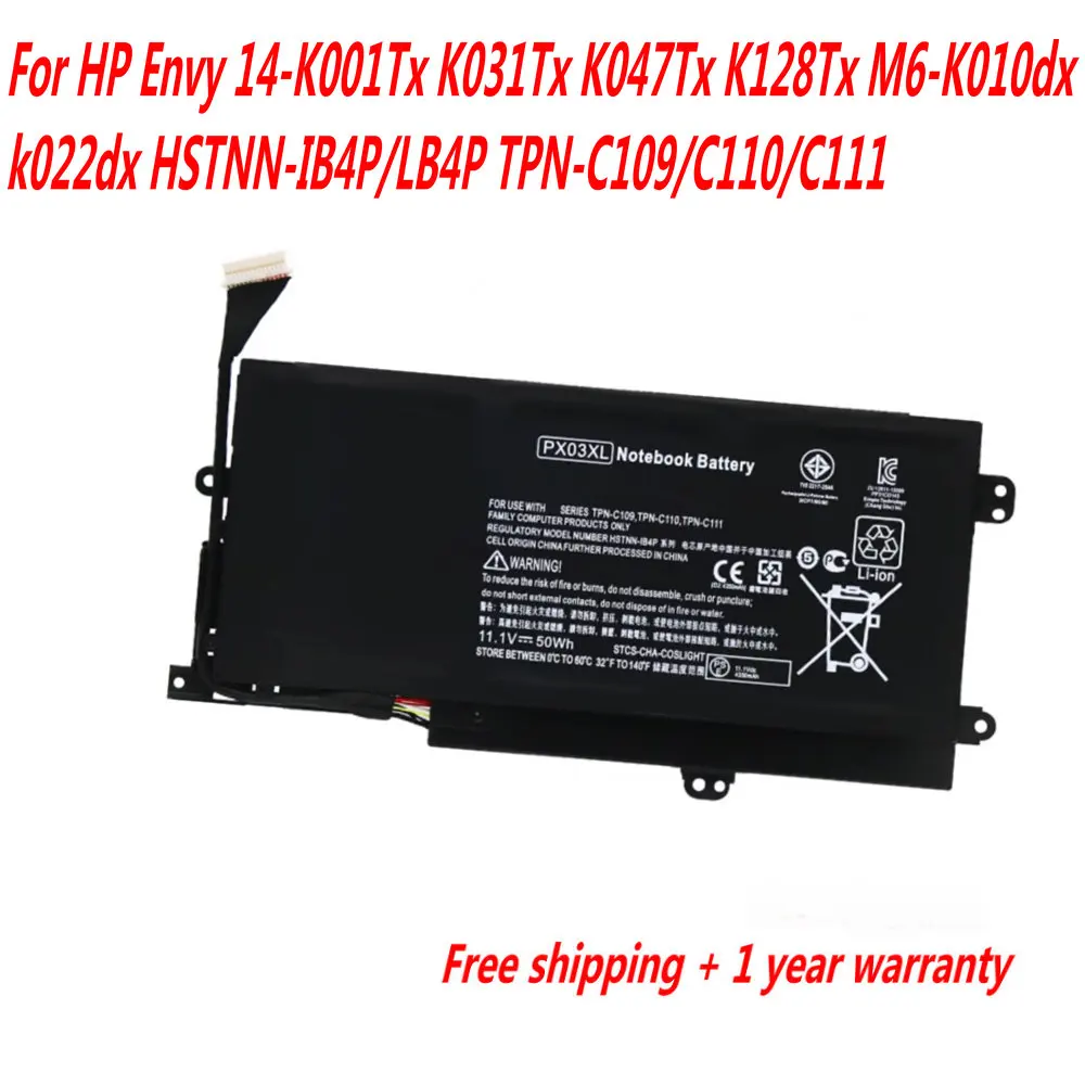 

11.1V 50WH PX03XL Laptop Battery For HP Envy 14-K001Tx K031Tx K047Tx K128Tx M6-K010dx k022dx HSTNN-IB4P/LB4P TPN-C109/C110/C111