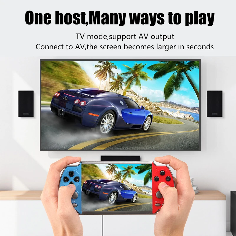 X7 4.3 Inch Handheld Video Game Console Dual Joystick Mini Portable Game Console Built-in 10000 Classic Free Games Support TV