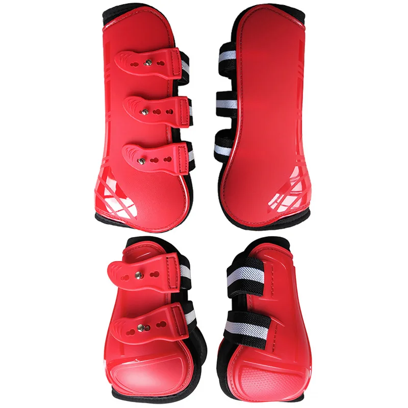 4 Pcs Horse Leg Boots Adjustable Front Hind Leg Tendon Protect Equestrian PU Shell and High-Quality Neoprene 2