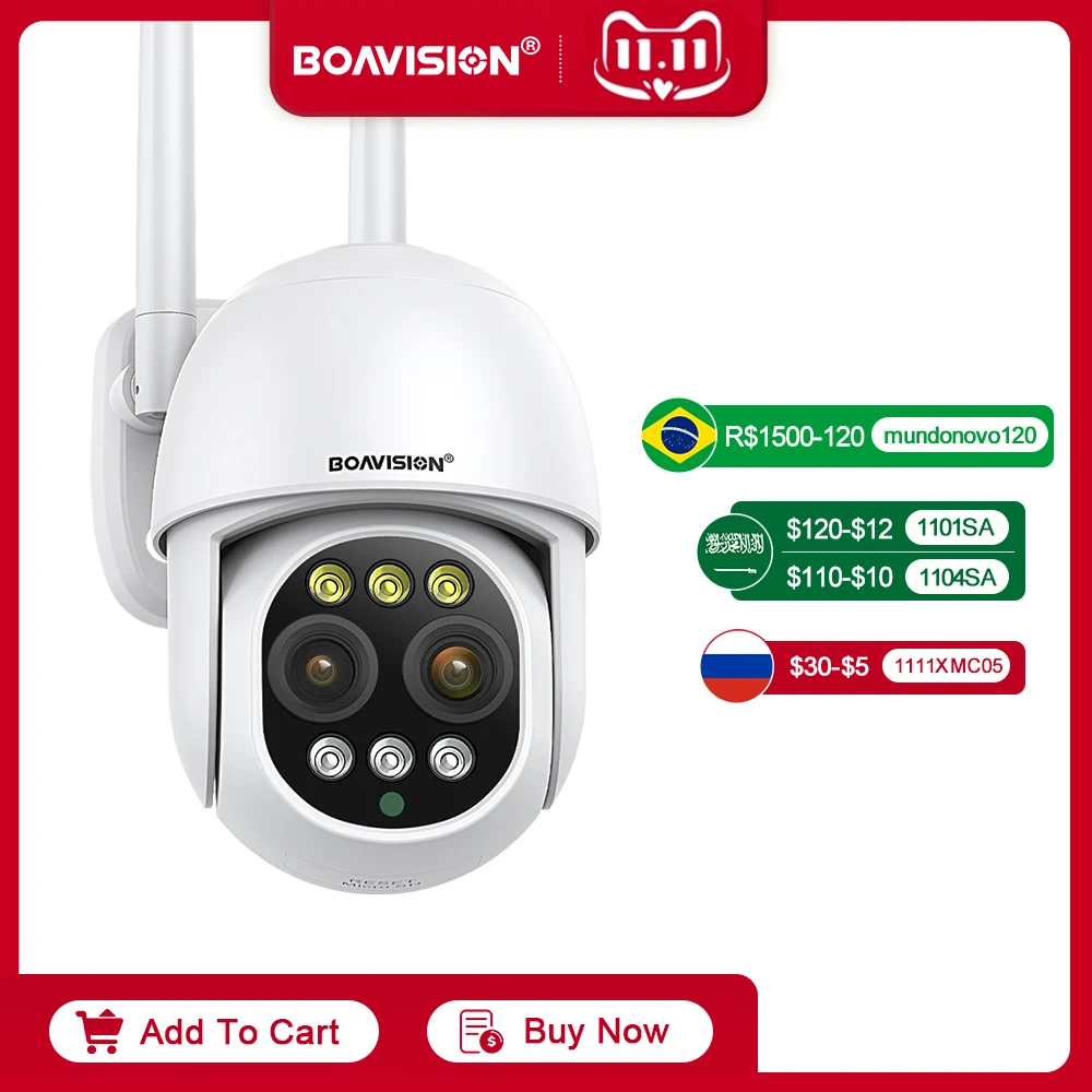 BOAVISION HD 8MP WIFI Camera PTZ Dual Lens 8X Digital Zoom Outdoor 4K ...