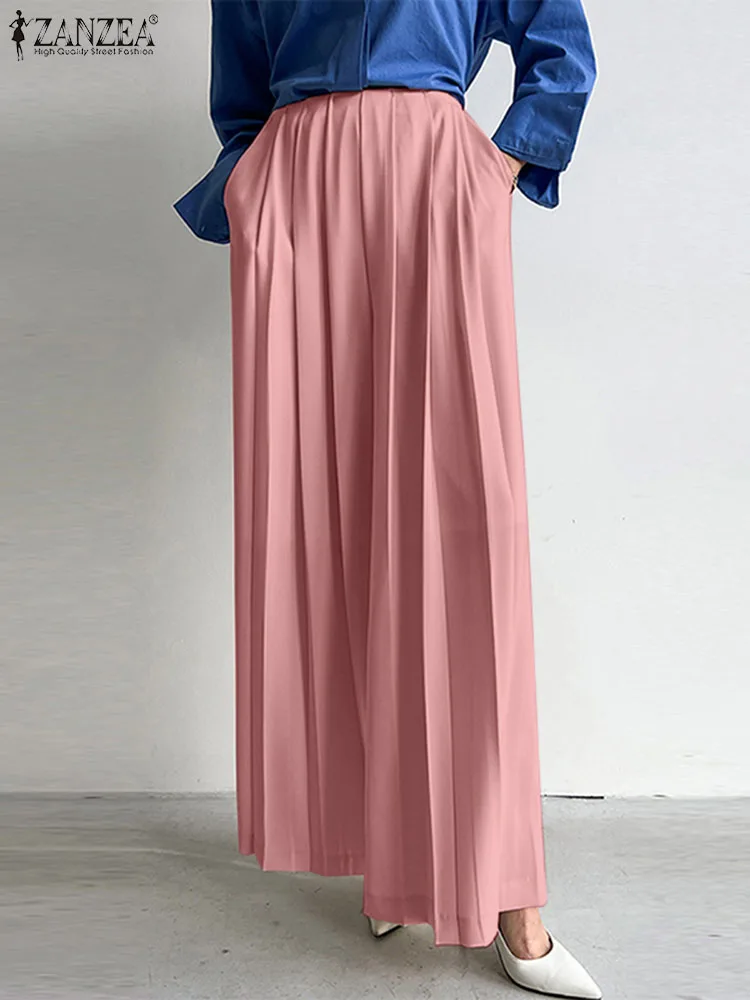 

Fashion Office Lady Long Pants 2023 ZANZEA Autumn High Waist Casual Loose Pleated Work Pantalon Elegant Women Wide Leg Trousers
