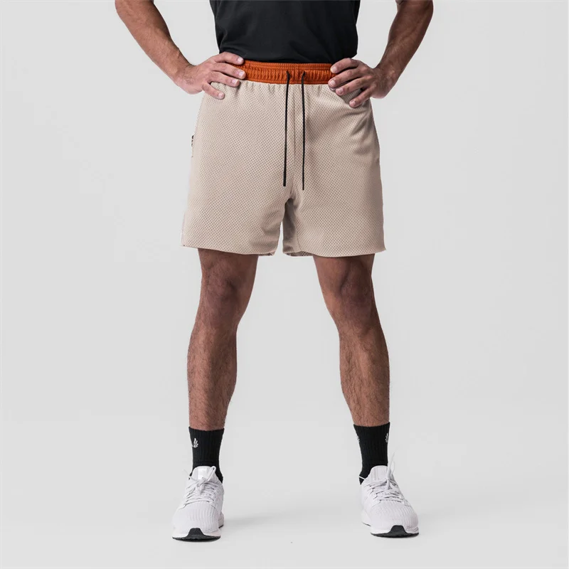 New solid color matching men's shorts Basketball workout pants Jogger quick dry mesh quarter pants