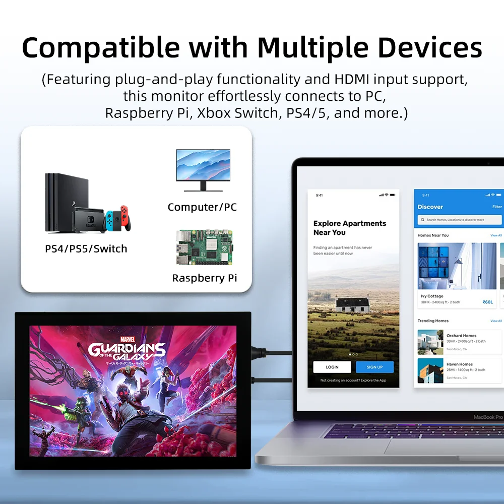 Фото IPistBit 10,1 дюймовый емкостный сенсорный портативный монитор 1280X80 0 IPS дисплей для Raspberry Pi Win 8/10 ЖК-дисплей со Чехол №5