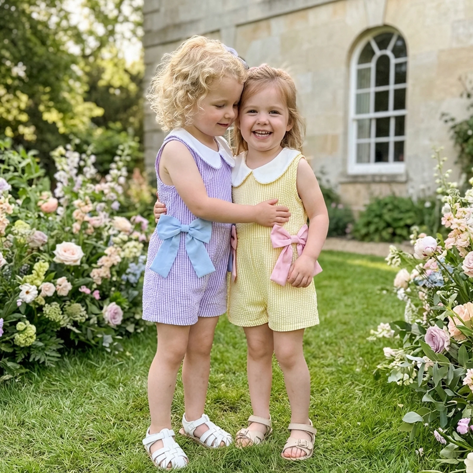 0-4Y Toddler Cute Doll Collar Jumpsuit for Girls Striped Bows Sleeveless Shorts Overalls 2026 Summer Casual Kids Clothes 2